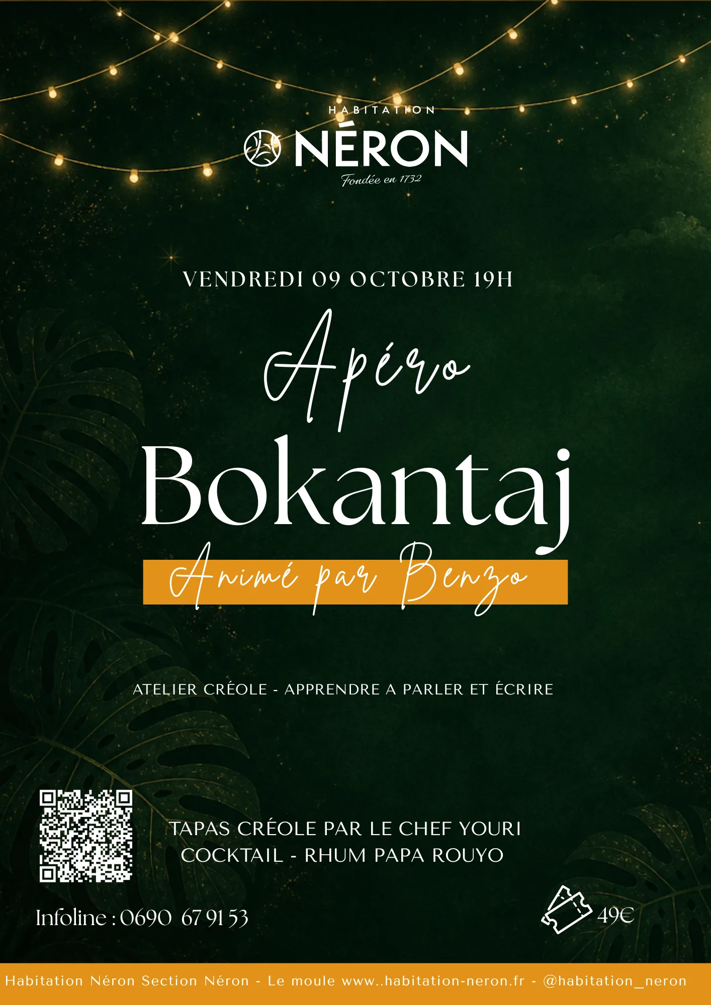 Affiche Apéro Bokantaj, atelier créole animé par Benzo, vendredi 9 octobre 2026