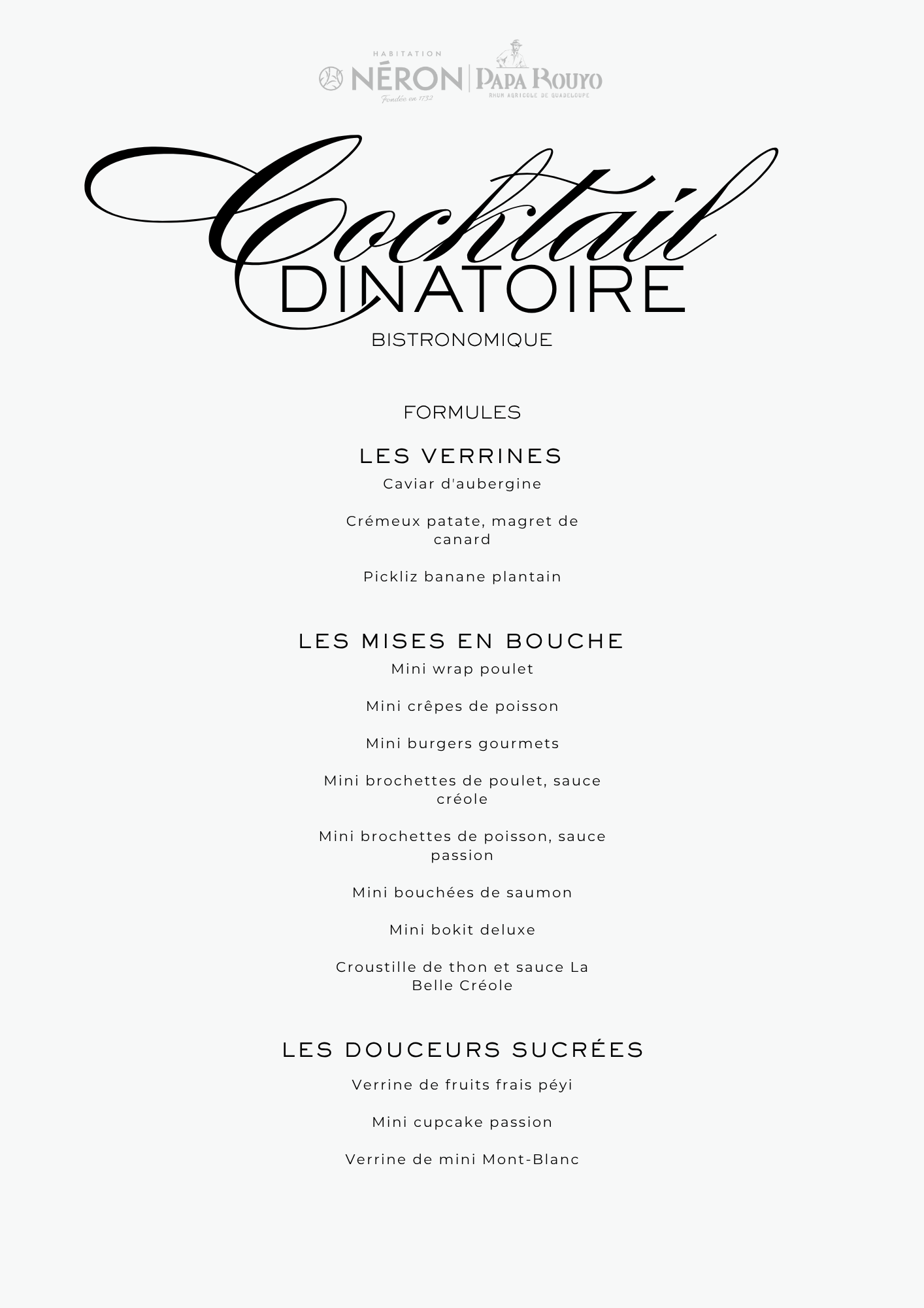 Formules du cocktail dînatoire bistronomique : verrines, mises en bouche et douceurs sucrées