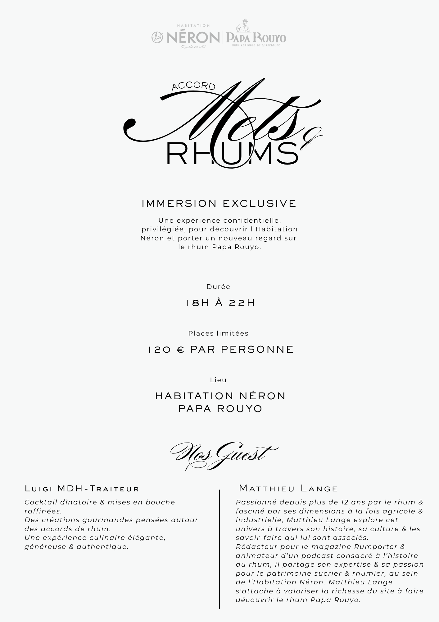 Accord mets et rhums, immersion exclusive à l'Habitation Néron avec Luigi MDH et Matthieu Lange