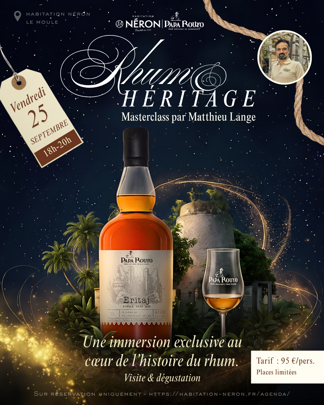 Affiche Rhum & Héritage, masterclass par Matthieu Lange à l'Habitation Néron, vendredi 25 septembre 2026